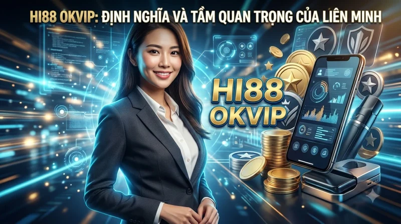 Hình ảnh liên minh HI88 OKVIP: Hai nền tảng số hợp nhất, tượng trưng cho sự hợp tác chiến lược và tầm quan trọng trong ngành giải trí trực tuyến.