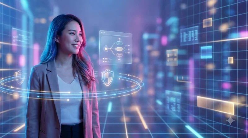 Hình ảnh minh họa quy trình giao dịch an toàn với biểu tượng khóa và mạng lưới bảo mật.